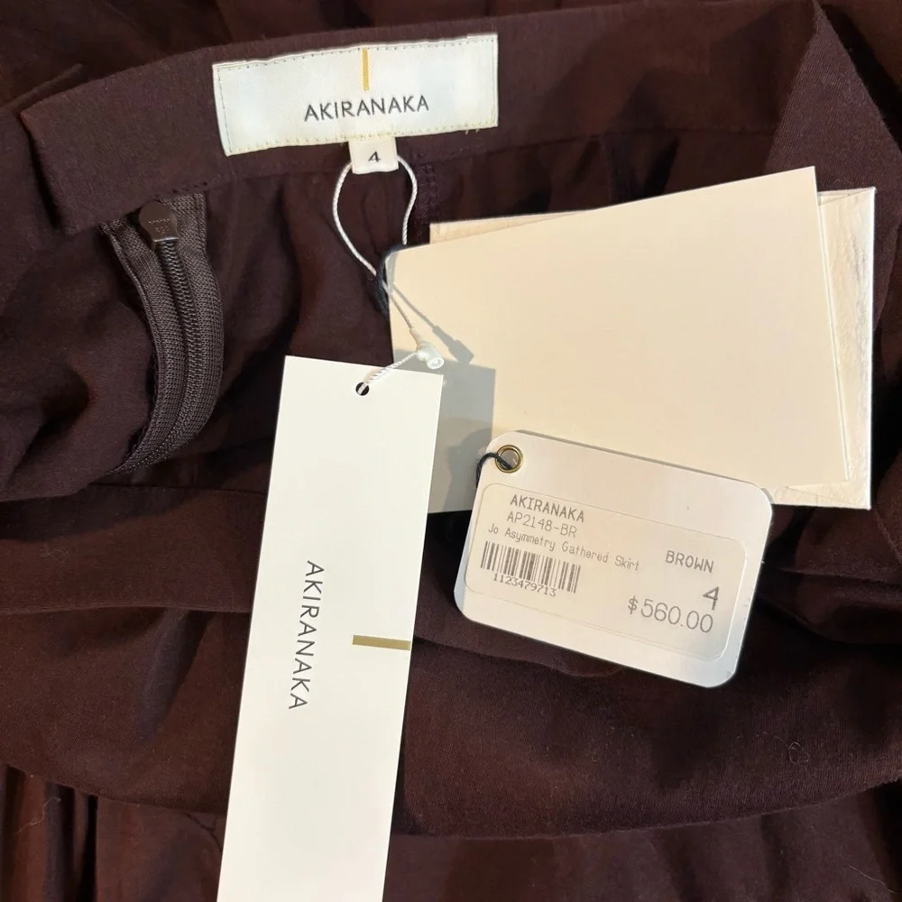 NWT Akira Naka Jo Asymmetrical Gathered Brown Skirt Size 4